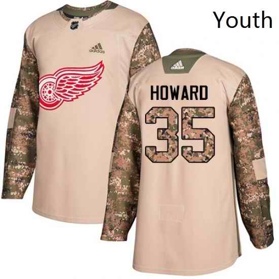 Youth Adidas Detroit Red Wings 35 Jimmy Howard Authentic Camo Veterans Day Practice NHL Jersey